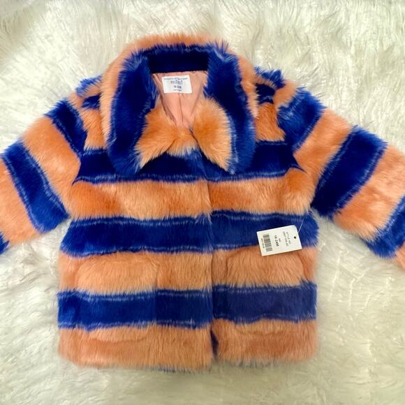 Rockets of Awesome Other - NWT Rockets of Awesome Faux Fur Striped Coat Girls Sz 18-24 Mos Valentine